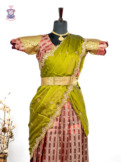Green & Maroon -  Adult Readymade Half Saree