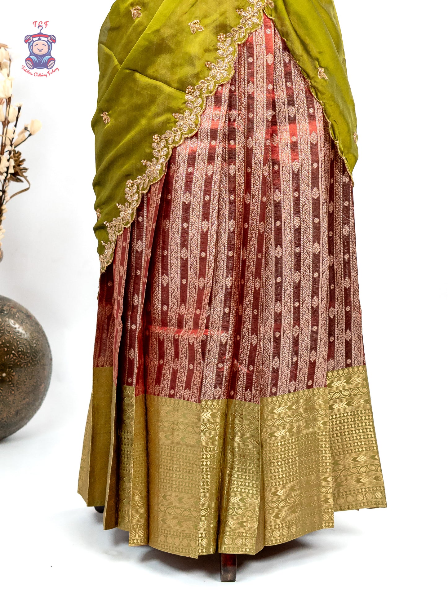Green & Maroon -  Adult Readymade Half Saree