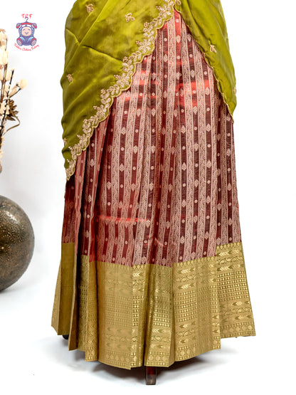 Green & Maroon -  Adult Readymade Half Saree