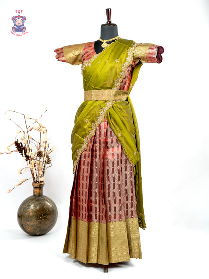 Green & Maroon -  Adult Readymade Half Saree