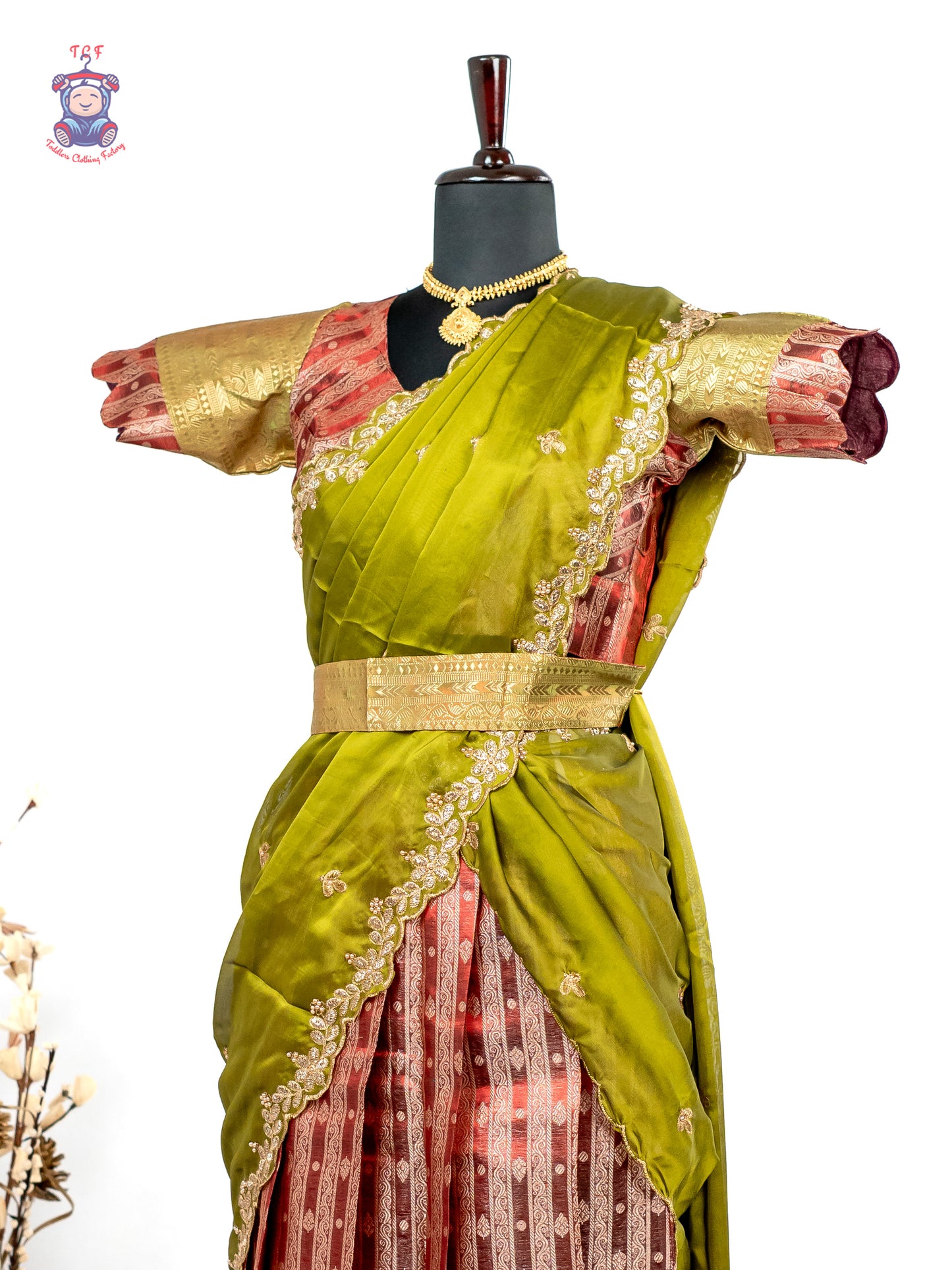 Green & Maroon -  Adult Readymade Half Saree