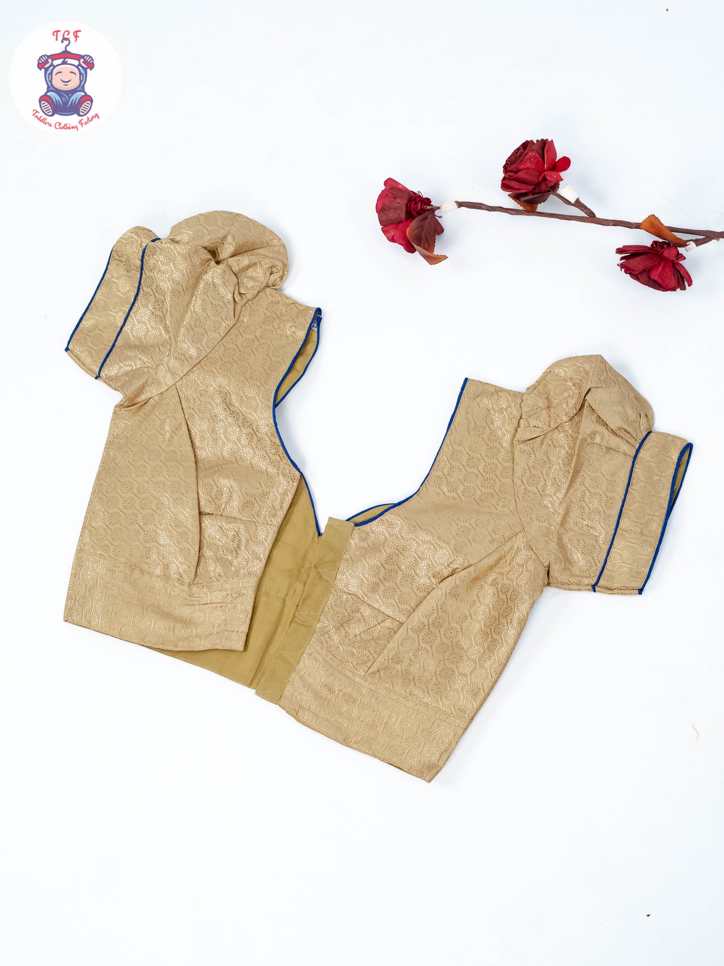 Sandal & Navy Blue - Readymade Half Saree