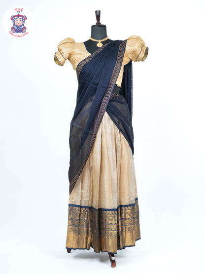 Sandal & Navy Blue - Readymade Half Saree