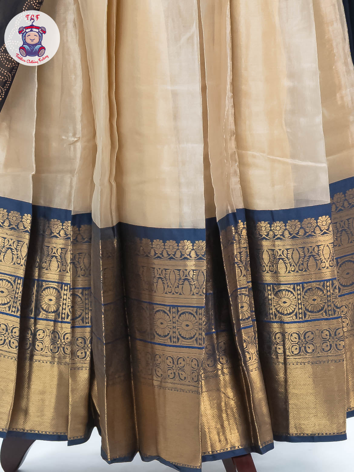 Sandal & Navy Blue - Readymade Half Saree