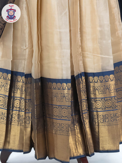 Sandal & Navy Blue - Readymade Half Saree