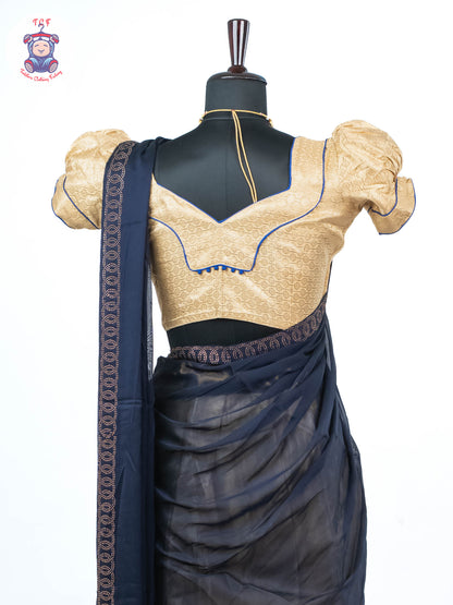 Sandal & Navy Blue - Readymade Half Saree