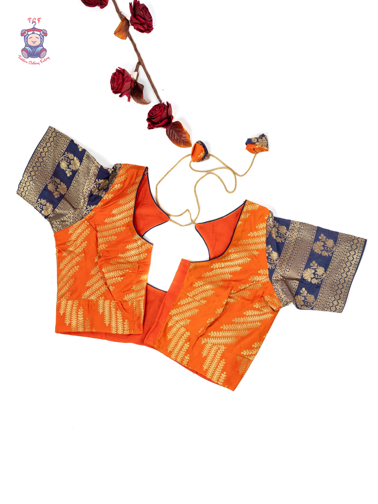 Navy Blue & Orange -  Adult Readymade Half Saree