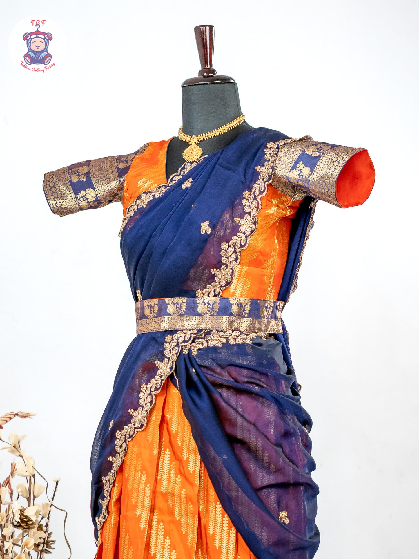Navy Blue & Orange -  Adult Readymade Half Saree