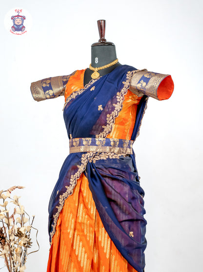 Navy Blue & Orange -  Adult Readymade Half Saree