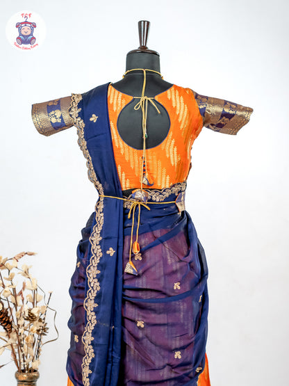 Navy Blue & Orange -  Adult Readymade Half Saree