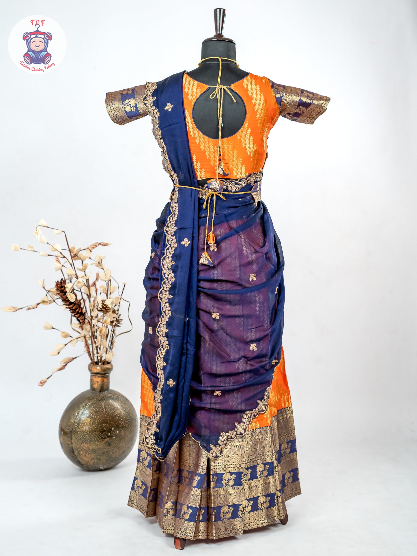 Navy Blue & Orange -  Adult Readymade Half Saree