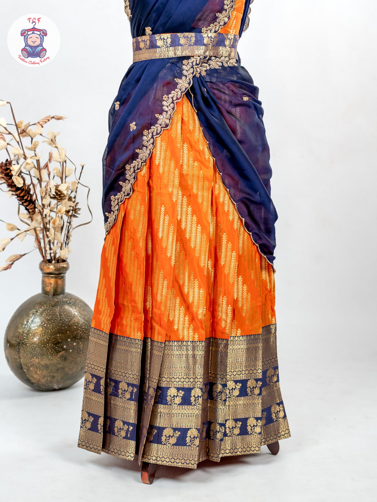 Navy Blue & Orange -  Adult Readymade Half Saree