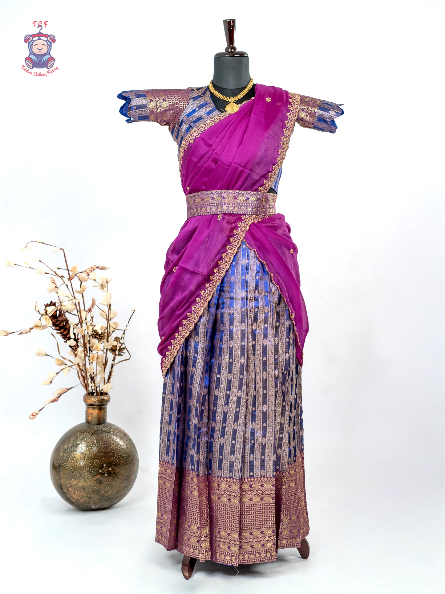 Rani Pink & Navy Blue -  Adult Readymade Half Saree