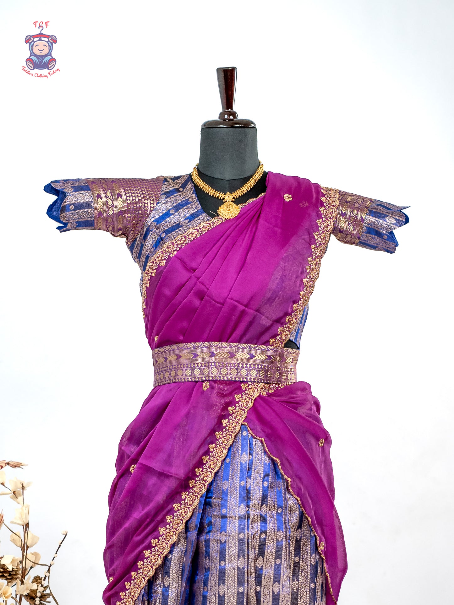 Rani Pink & Navy Blue -  Adult Readymade Half Saree