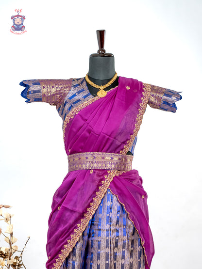 Rani Pink & Navy Blue -  Adult Readymade Half Saree