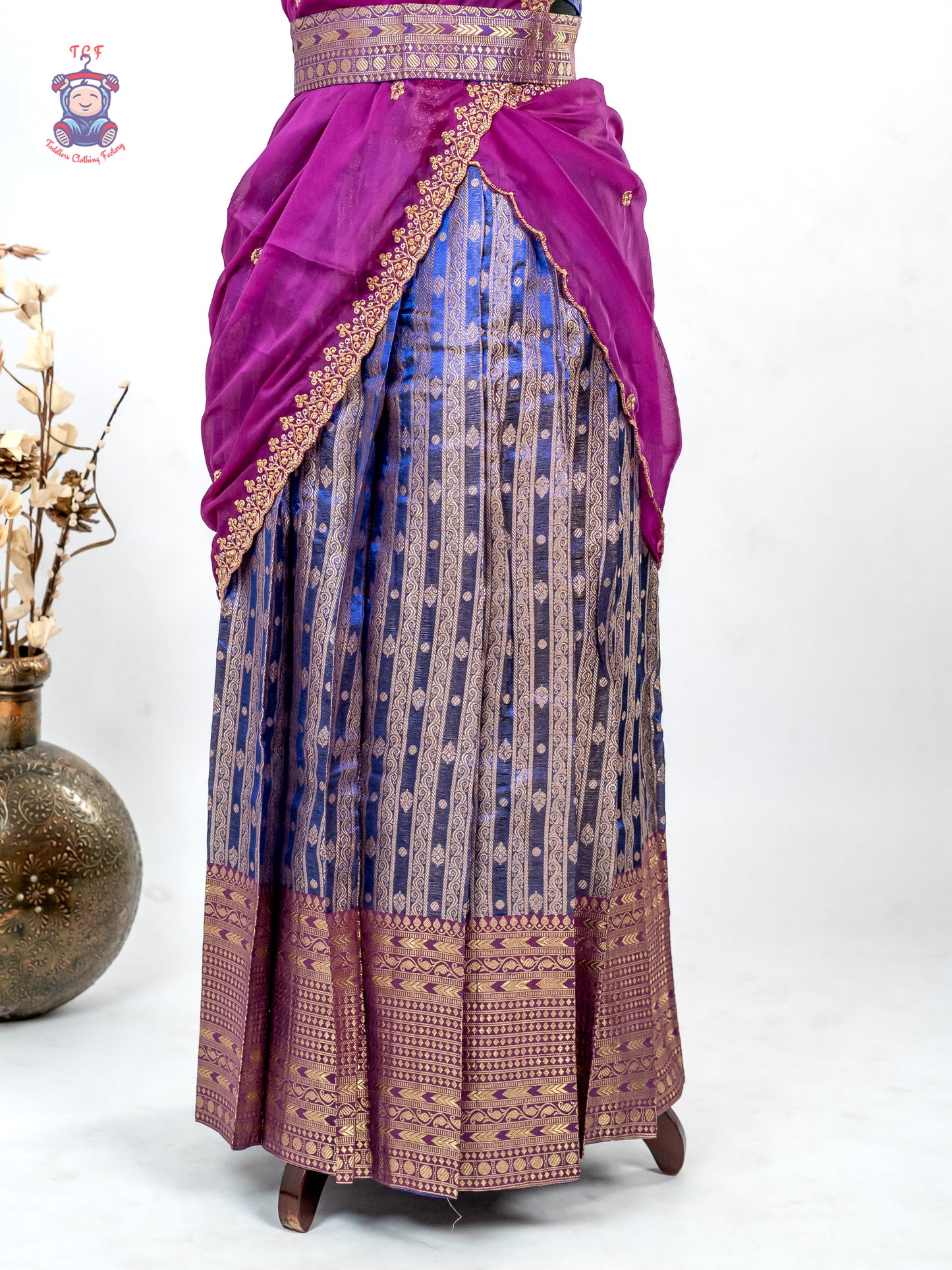 Rani Pink & Navy Blue -  Adult Readymade Half Saree