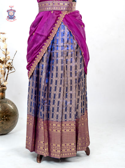 Rani Pink & Navy Blue -  Adult Readymade Half Saree