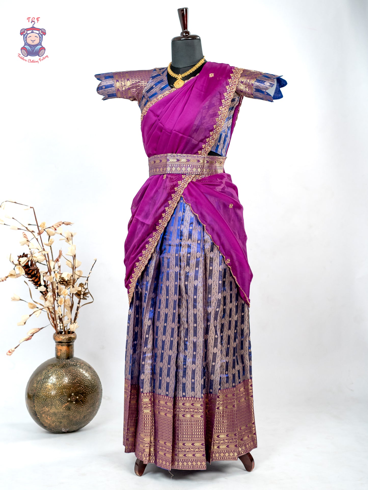 Rani Pink & Navy Blue -  Adult Readymade Half Saree