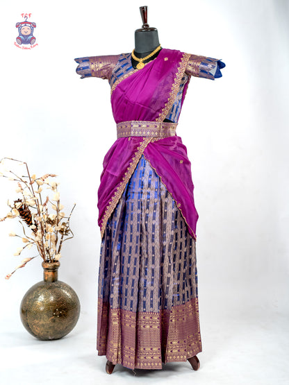 Rani Pink & Navy Blue -  Adult Readymade Half Saree