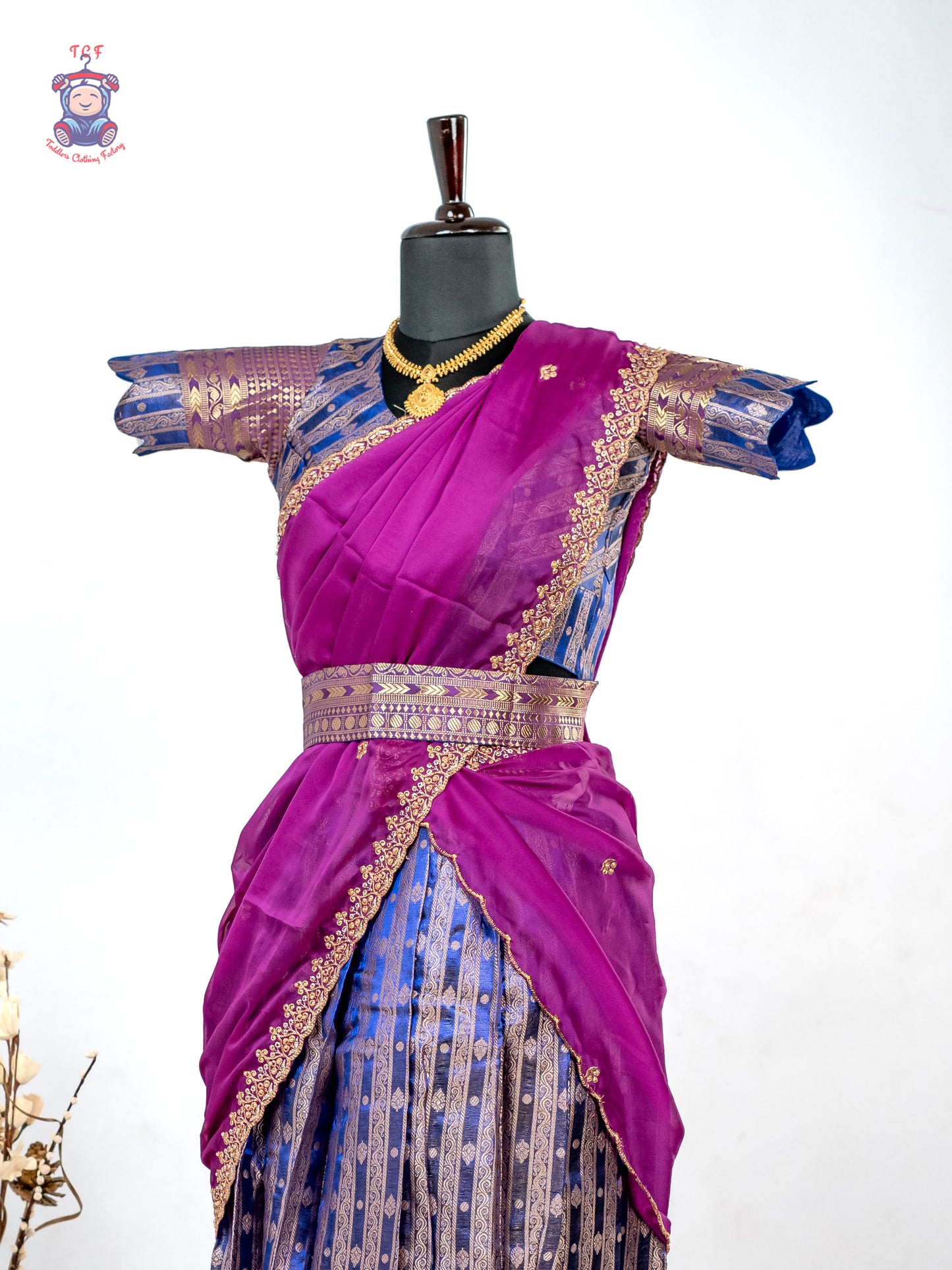 Rani Pink & Navy Blue -  Adult Readymade Half Saree