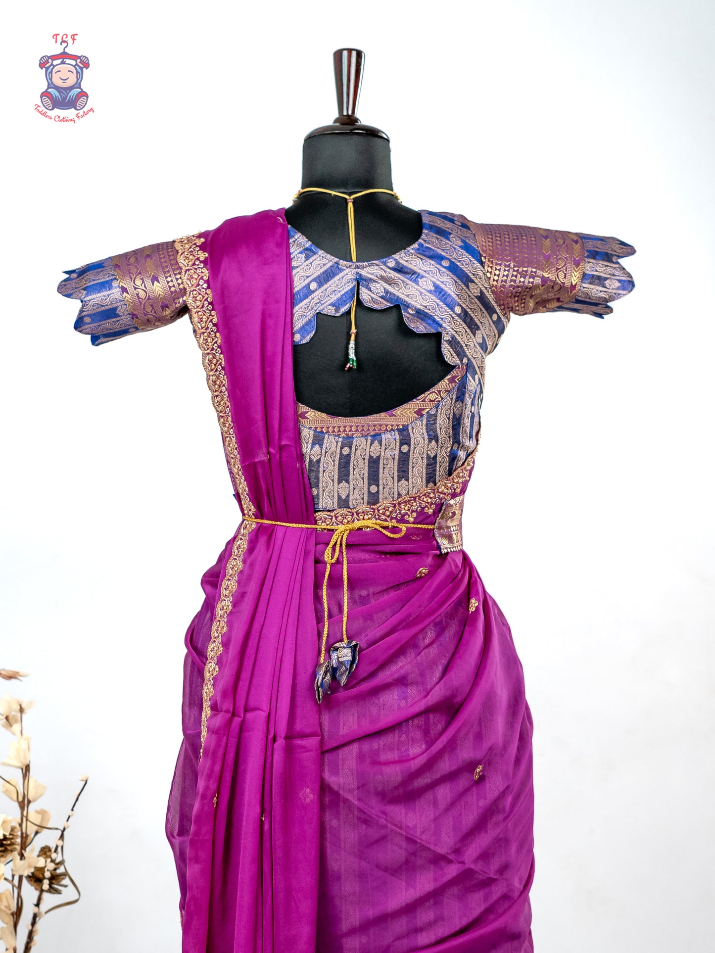 Rani Pink & Navy Blue -  Adult Readymade Half Saree