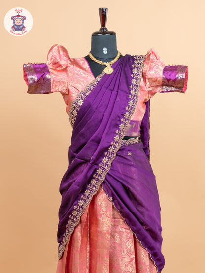 Violet & Orangish Pink -  Adult Readymade Half Saree