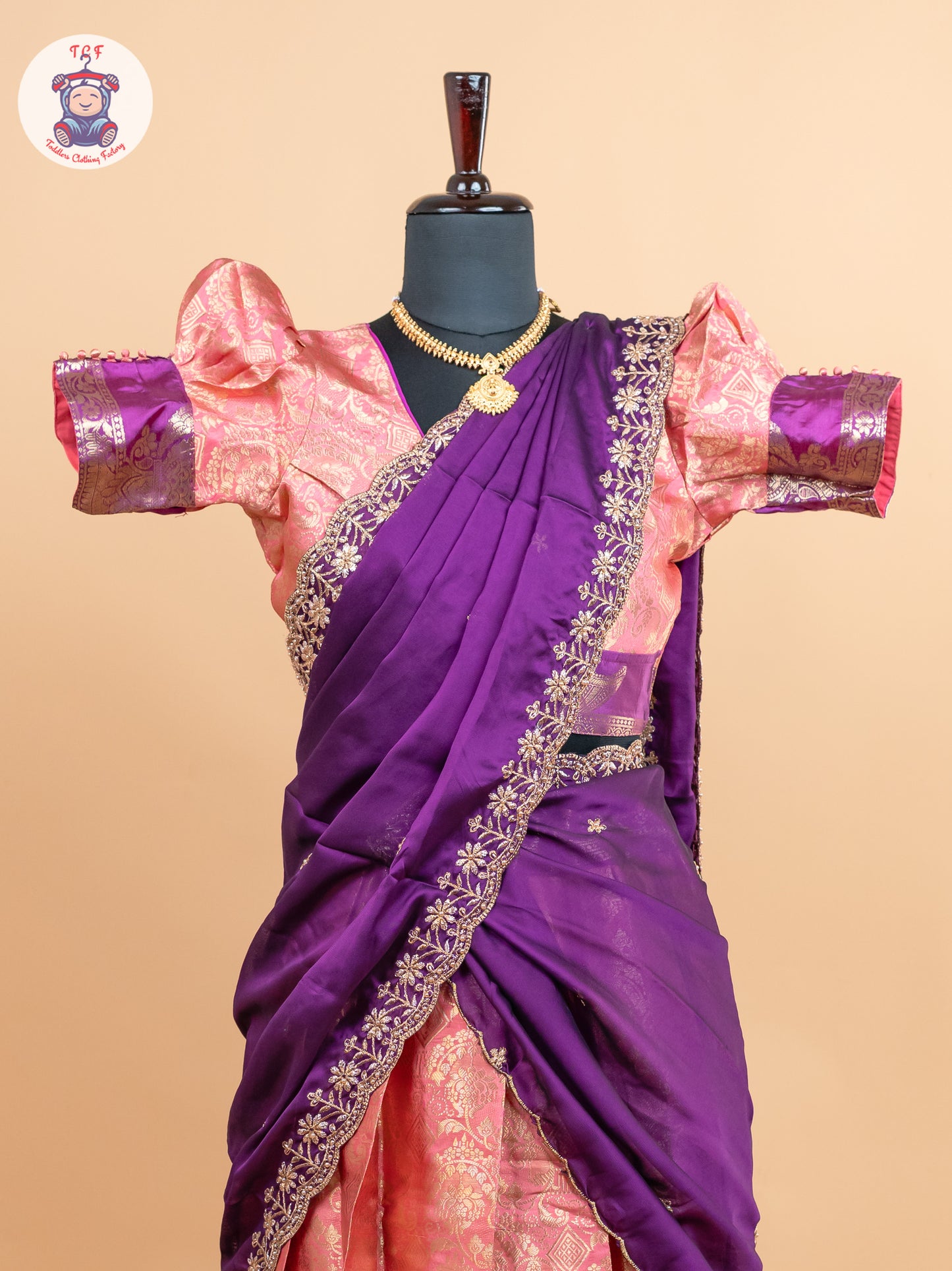 Violet & Orangish Pink -  Adult Readymade Half Saree