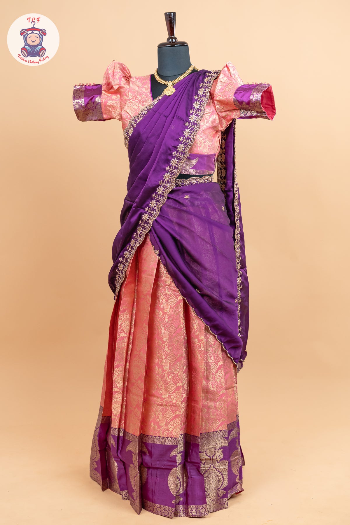 Violet & Orangish Pink -  Adult Readymade Half Saree