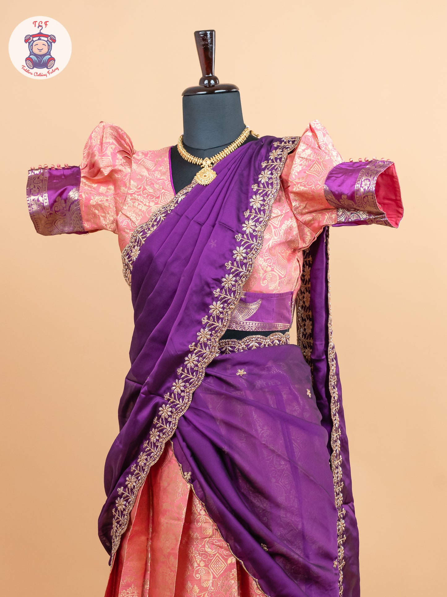 Violet & Orangish Pink -  Adult Readymade Half Saree