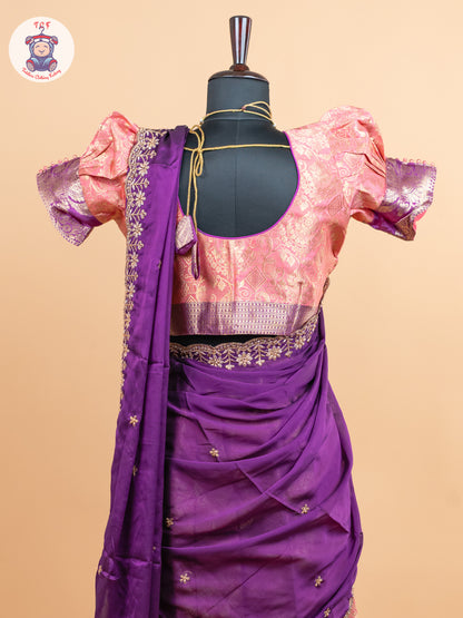 Violet & Orangish Pink -  Adult Readymade Half Saree