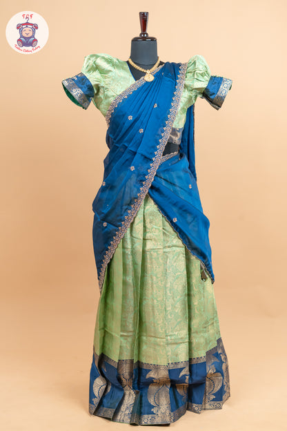 Navy Blue & Parrot Green -  Adult Readymade Half Saree