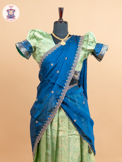 Navy Blue & Parrot Green -  Adult Readymade Half Saree