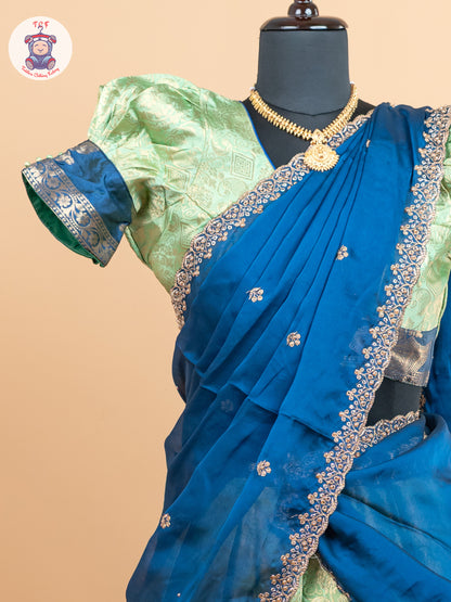 Navy Blue & Parrot Green -  Adult Readymade Half Saree