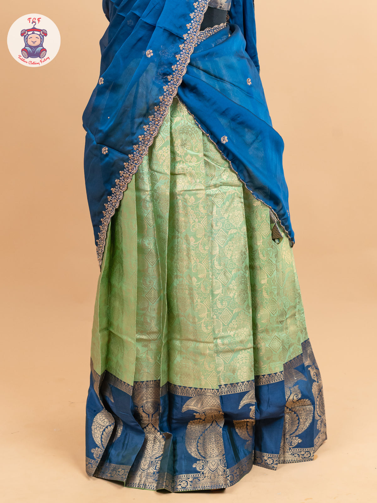 Navy Blue & Parrot Green -  Adult Readymade Half Saree