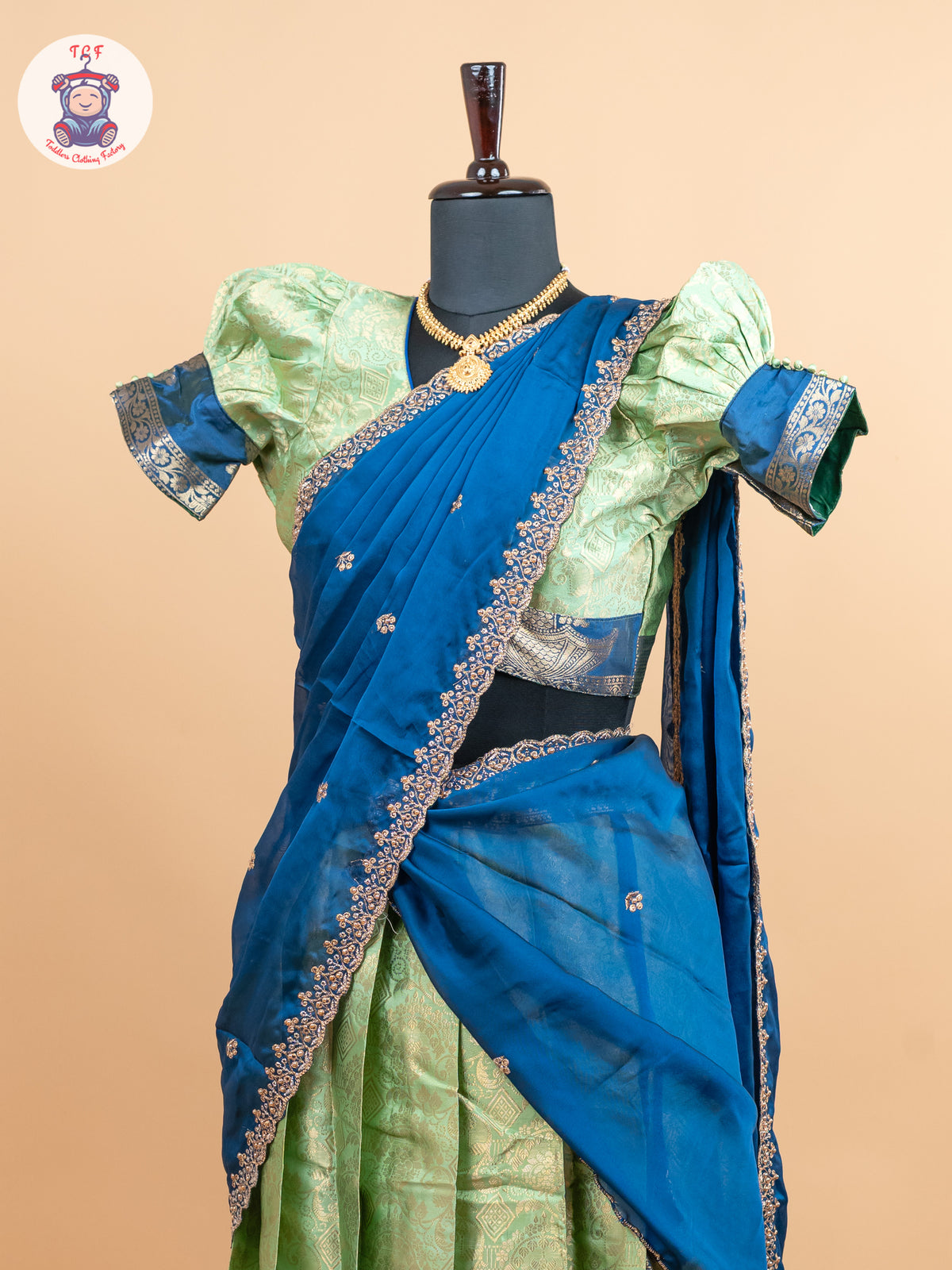 Navy Blue & Parrot Green -  Adult Readymade Half Saree