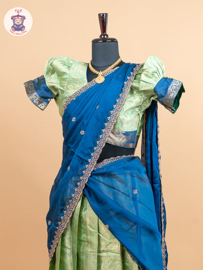 Navy Blue & Parrot Green -  Adult Readymade Half Saree