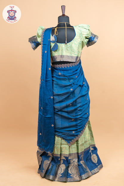 Navy Blue & Parrot Green -  Adult Readymade Half Saree