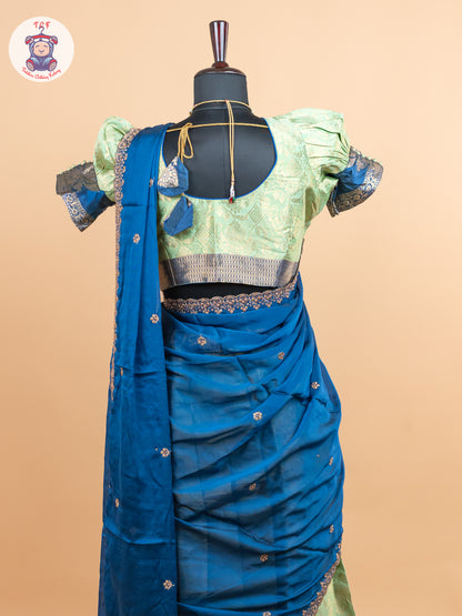 Navy Blue & Parrot Green -  Adult Readymade Half Saree