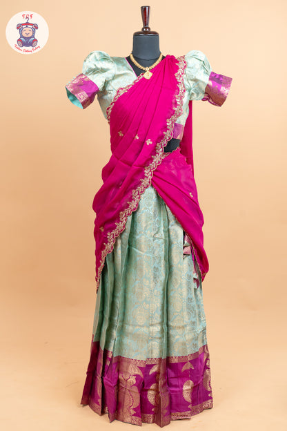 Pink & Pastel Green -  Adult Readymade Half Saree