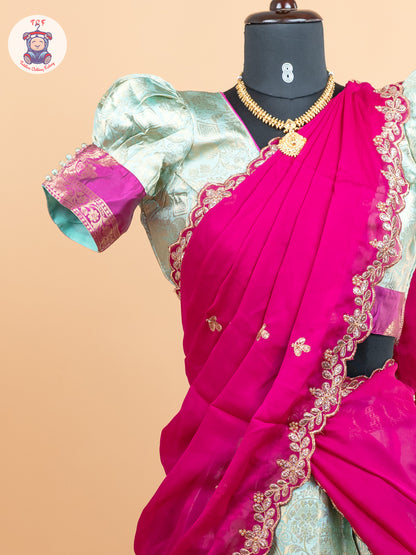 Pink & Pastel Green -  Adult Readymade Half Saree
