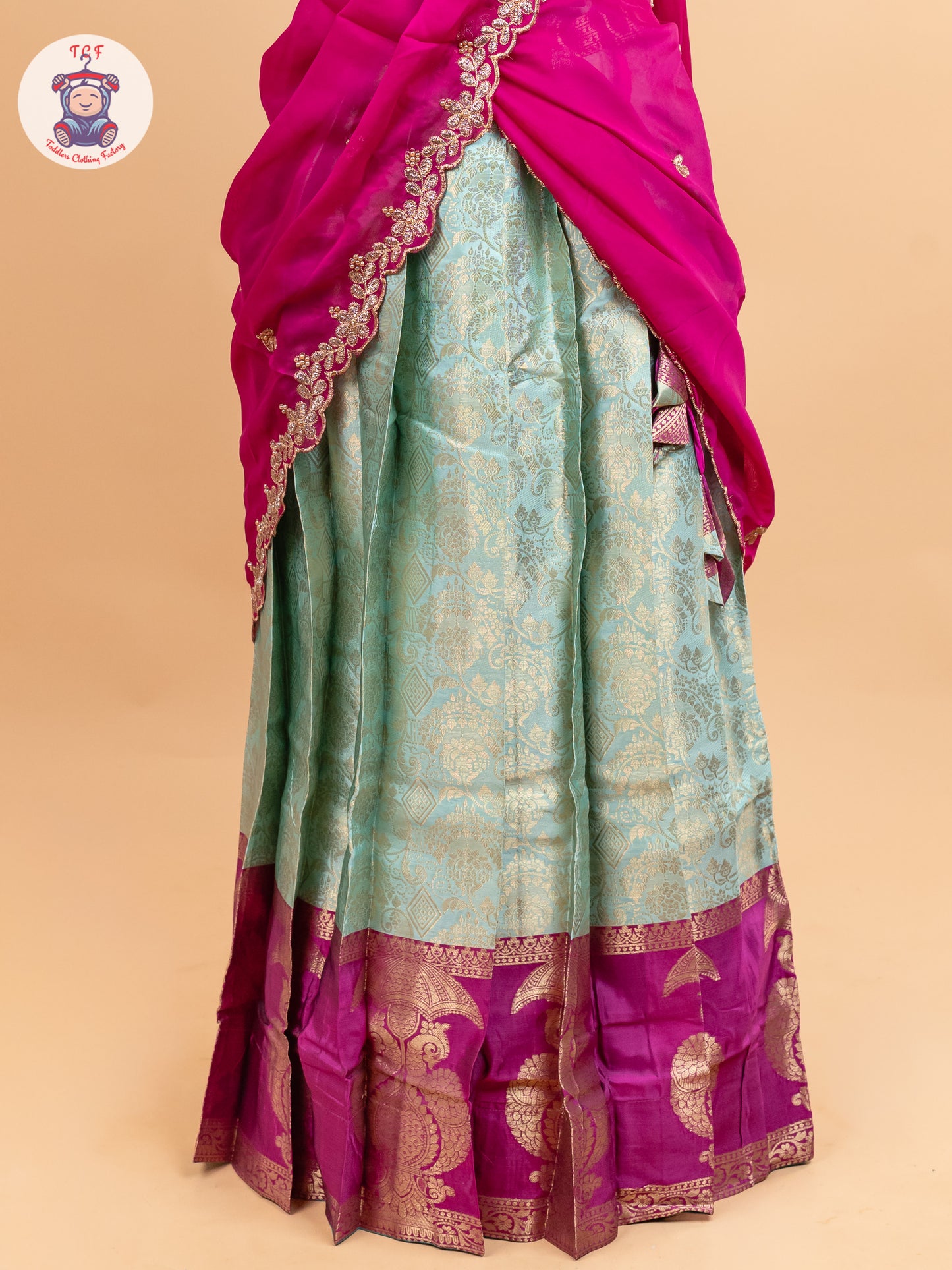 Pink & Pastel Green -  Adult Readymade Half Saree