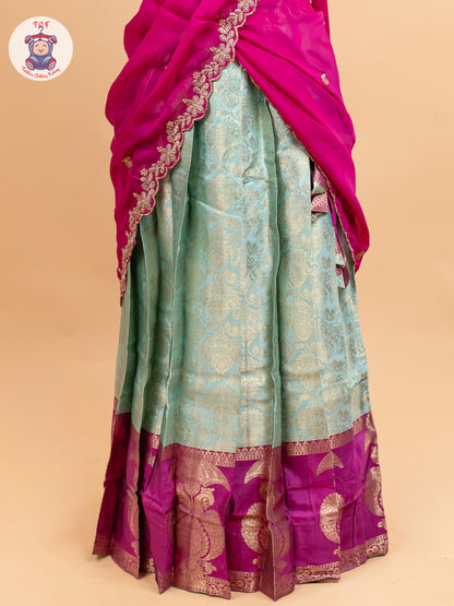 Pink & Pastel Green -  Adult Readymade Half Saree