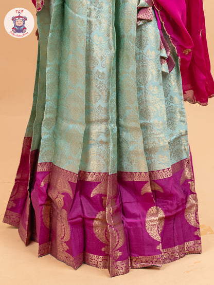 Pink & Pastel Green -  Adult Readymade Half Saree