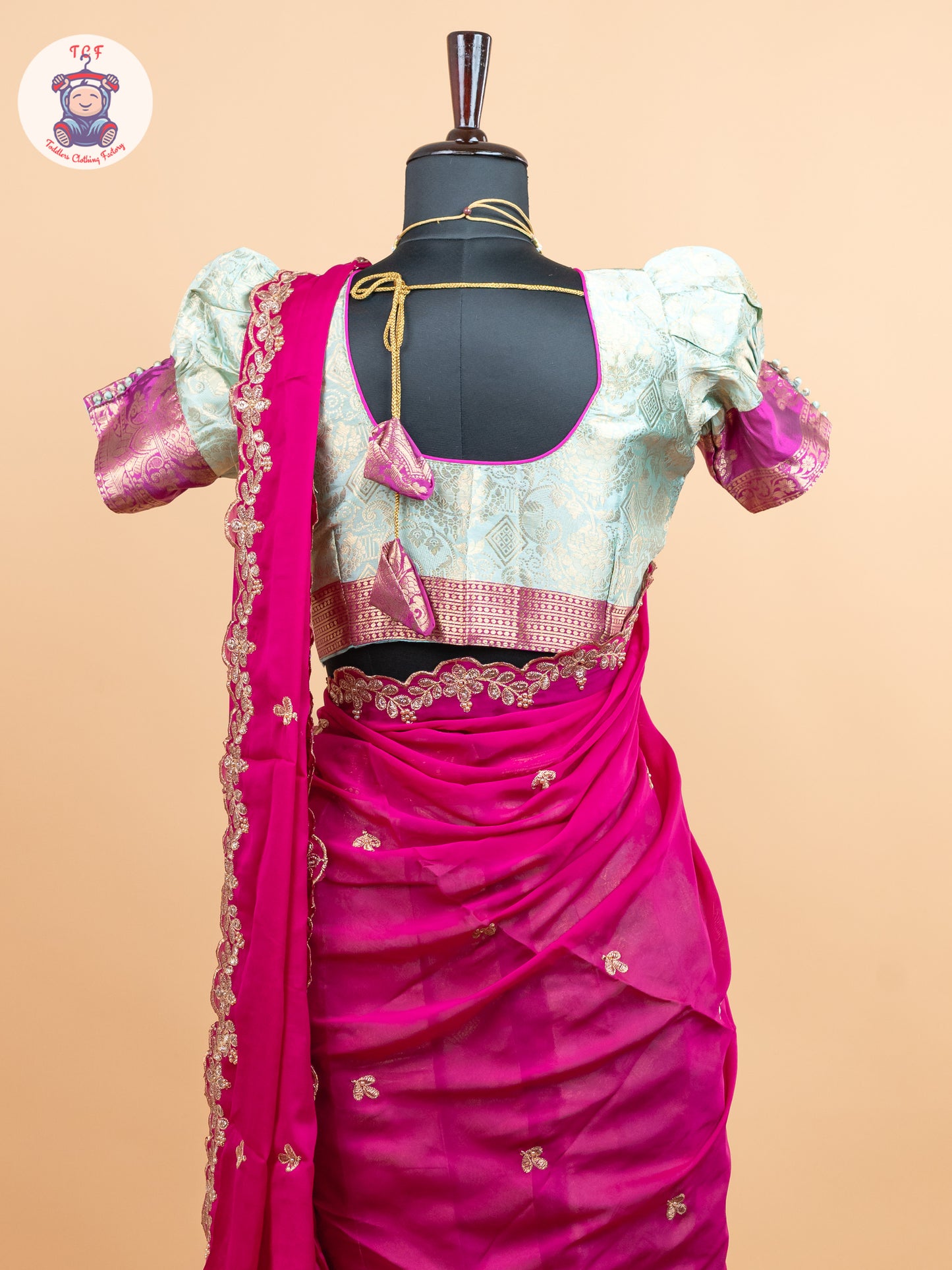 Pink & Pastel Green -  Adult Readymade Half Saree