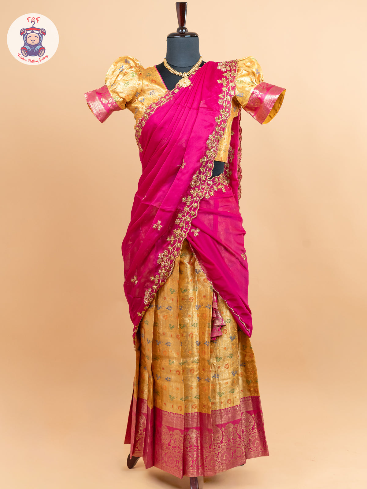 Pink & Lemon Yellow -  Adult Readymade Half Saree