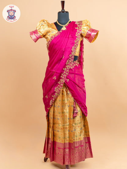 Pink & Lemon Yellow -  Adult Readymade Half Saree