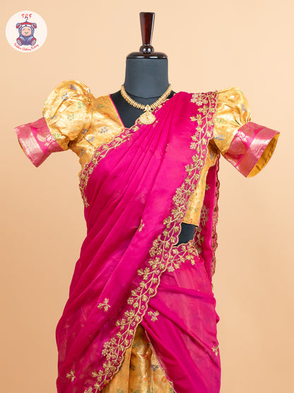 Pink & Lemon Yellow -  Adult Readymade Half Saree
