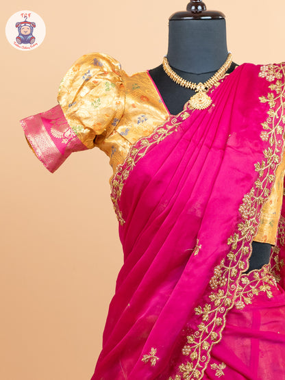 Pink & Lemon Yellow -  Adult Readymade Half Saree