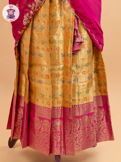 Pink & Lemon Yellow -  Adult Readymade Half Saree