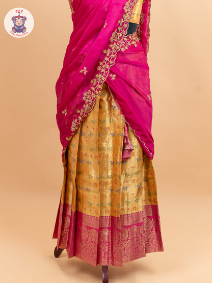 Pink & Lemon Yellow -  Adult Readymade Half Saree